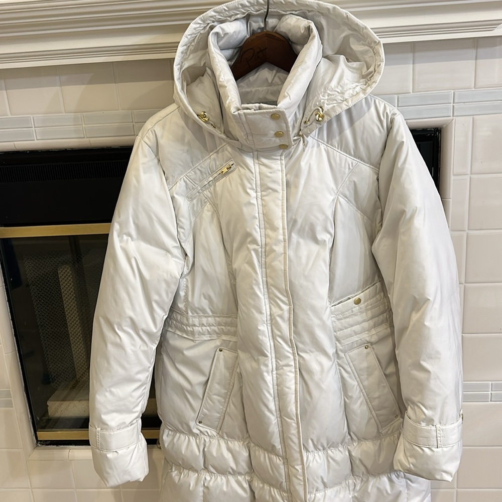 Warm coat Cole Haan Signature Puffer Down/feather fill/cream removable hood-XL